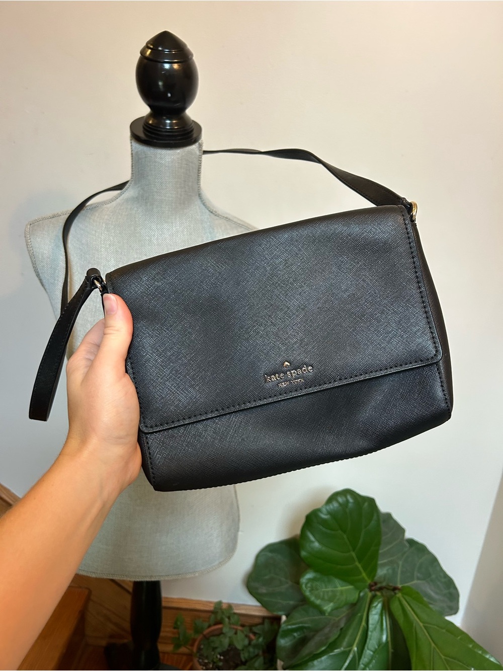 kate spade Black Saffiano Crossbody Flap Bag